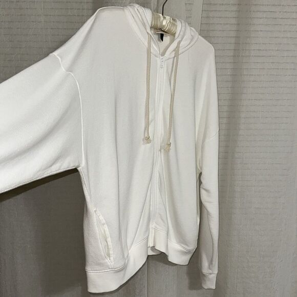 UT L White Leisure Studio French Terry Cloth Full Zip Hooded Sweatshirt - Picture 13 of 16